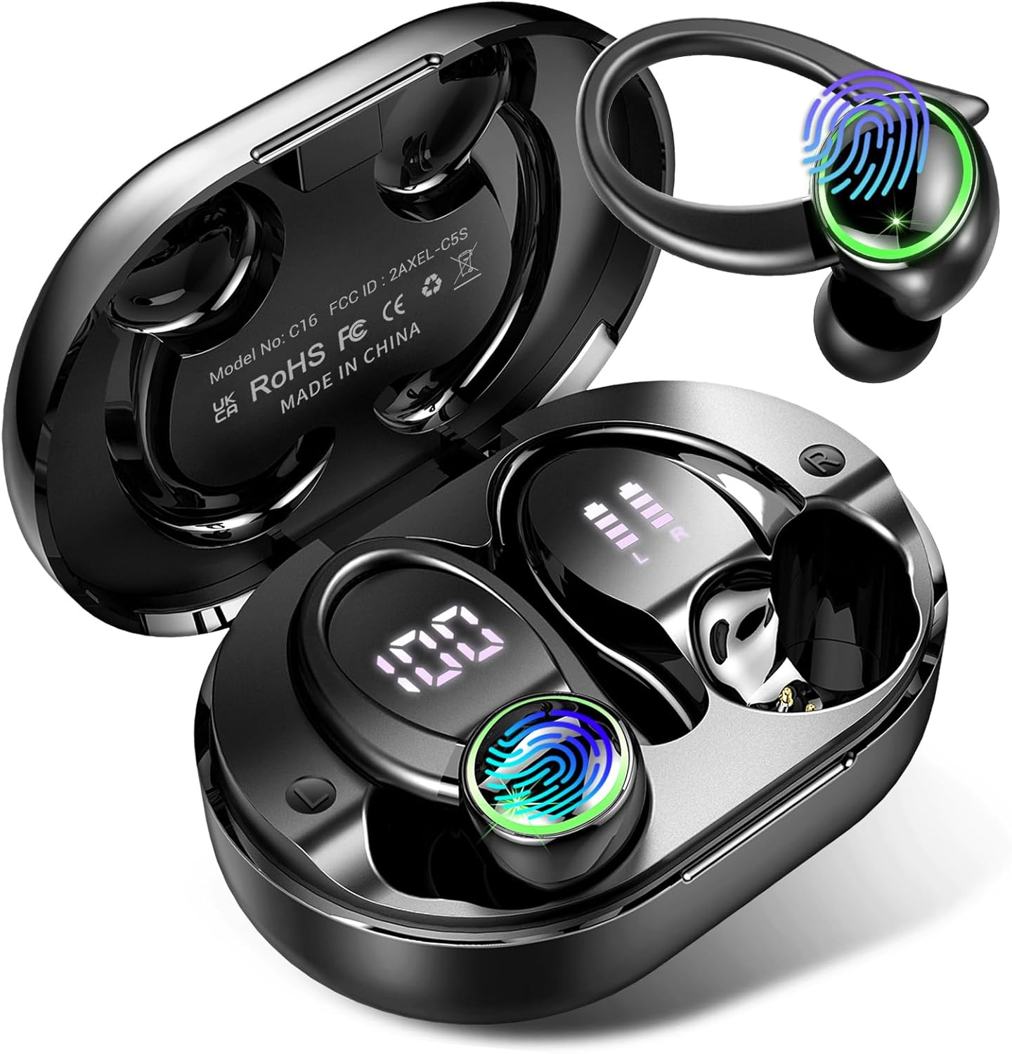 Cuffie Bluetooth 5.4, Auricolari Bluetooth Sport con Stereo HiFi, 50 Ore Cuffie Wireless In Ear Cancellazione Rumore ENC e 4 HD Mic, IP7 Impermeabile Cuffiette Bluetooth, Cuffie Senza Filo LED Display
