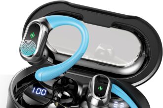 Cuffie Bluetooth Sport, Auricolari Bluetooth 5.3 HiFi Stereo, 50 Ore Cuffie Wireless con ENC Riduzione del Rumore Mic, IP7 Impermeabili, Cuffiette Bluetooth Senza fili con Display LED, Azzurro