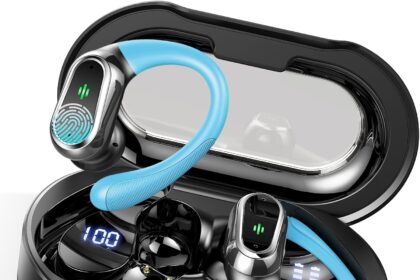 Cuffie Bluetooth Sport, Auricolari Bluetooth 5.3 HiFi Stereo, 50 Ore Cuffie Wireless con ENC Riduzione del Rumore Mic, IP7 Impermeabili, Cuffiette Bluetooth Senza fili con Display LED, Azzurro