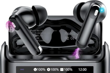 Thunelec Cuffie Bluetooth, Auricolari Bluetooth 5.4 con ANC/ENC Cancellazione Rumore Cuffie Wireless, 48 Ore Cuffiette Touch Screen con Equalizzatore,Stereo Hi-Fi, IPX7 Impermeabile Cuffie Senza Fili