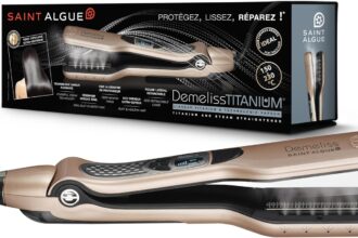 DEMELISS - Saint Algue Piastra per capelli a vapore in titanio - Maxi-serbatoio integrato 40ml - Pettine laterale rimovibile - Lisciatura estrema e protezione dei capelli - Oro/Champagne