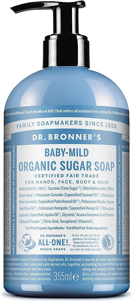 Dr. Bronner's Sugar Soap Sapone Liquido Mani, Senza Profumo, Senza Profumazione, 0.480 Kg