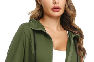 Aottori Felpa Donna con Cappuccio e Zip Giacca Sportiva Leggero Hoodie Cotone Manica Lunga Sweatshirt Aperto con Tasche e Cerniera Felpe Casual Classico Primavera Autunno Verde Militare M