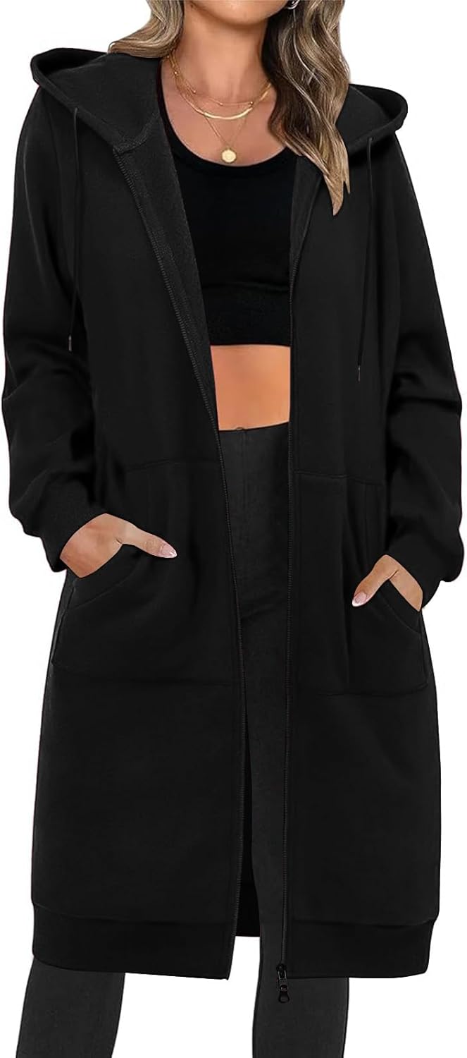 RITOSTA Lungo Felpa Donna con Zip Cappuccio Felpe Donna Pile con Tasche Giacca Termica Cappotto Elegante Giubbotto Autunno Invernale Hoodie Sweatshirt Cardigan con Cerniera