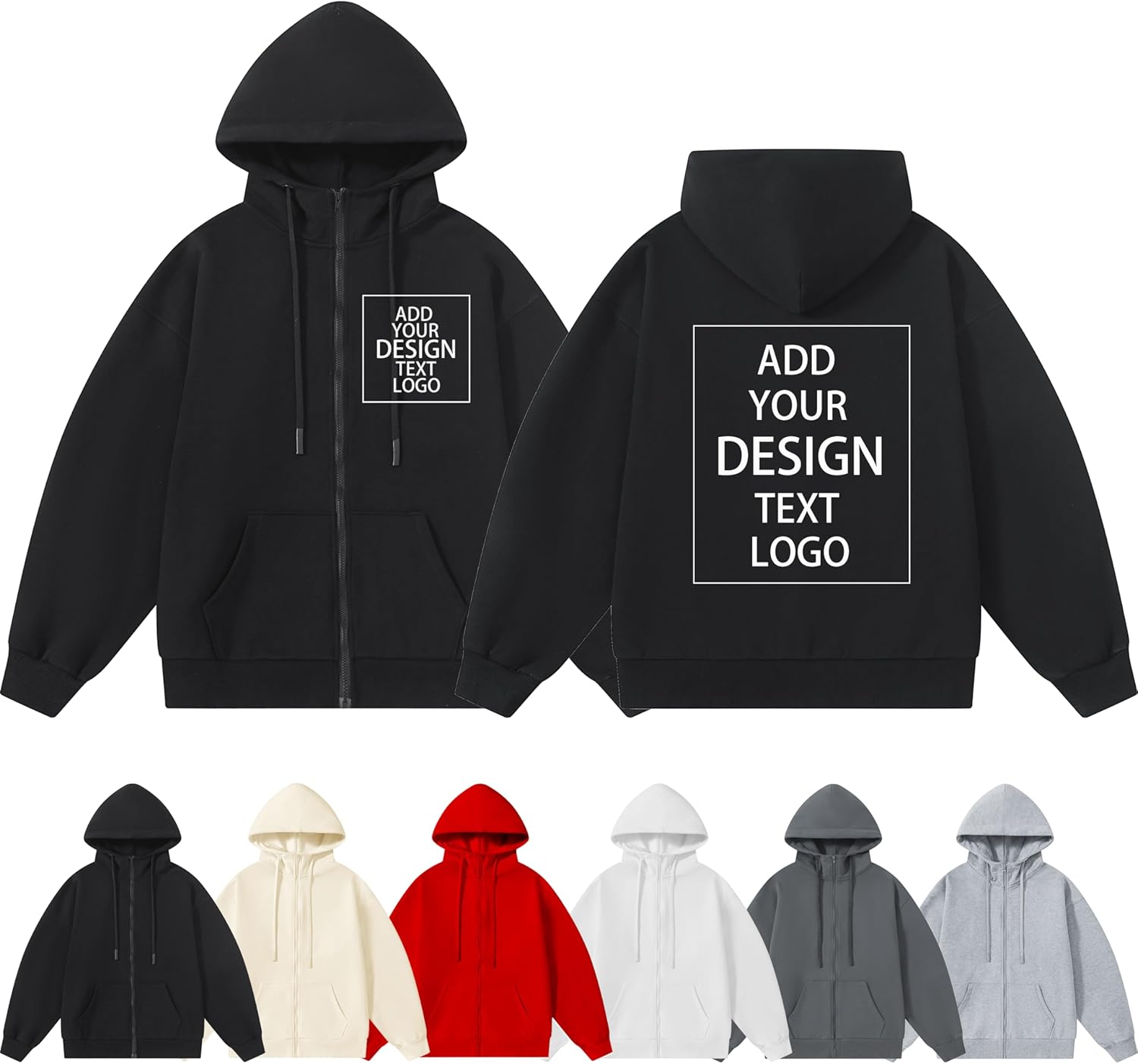 Yacheng Felpe con Cappuccio Personalizzato, Unisex, Felpe Personalizzate, Felpe con Cerniera, Aggiungi La Tua Immagine, Testo, Logo sul Davanti E sul Retro