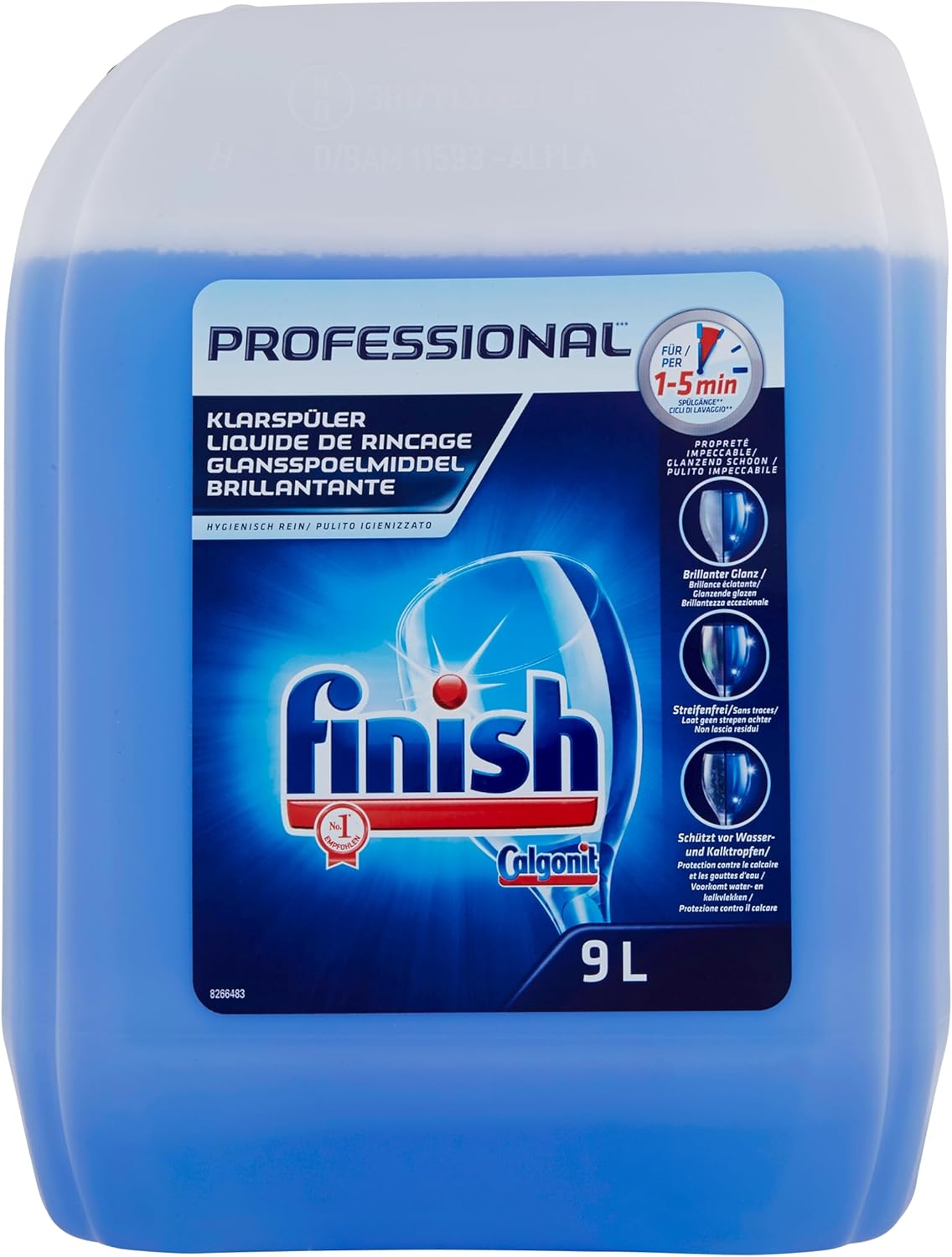 Finish Professional Brillantante, 1 prodotto da 9L, Additivo Lavastoviglie per Stoviglie Splendenti e Asciutte, Lavastoviglie Impeccabile