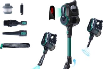 FixtFixer Aspirapolvere Senza Fili Potenza 30000Pa,Scopa Elettrica Senza Fili in Piedi da Sola,Autonomia 55 Minuti Dust Cup Grande 0,9L,Filtro HEPA,Aspiratore senza sacco 6 in 1 Verde