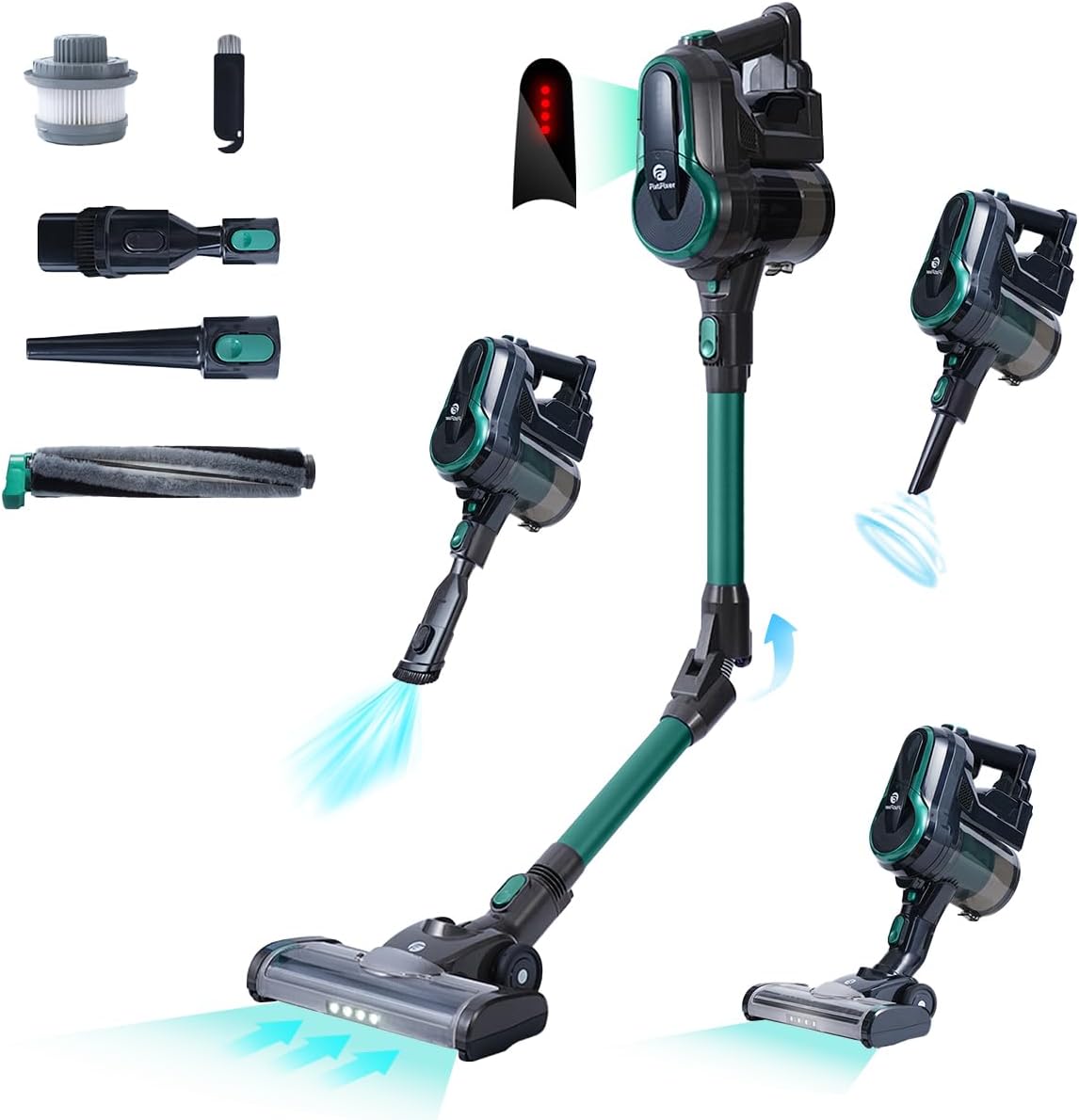 FixtFixer Aspirapolvere Senza Fili Potenza 30000Pa,Scopa Elettrica Senza Fili in Piedi da Sola,Autonomia 55 Minuti Dust Cup Grande 0,9L,Filtro HEPA,Aspiratore senza sacco 6 in 1 Verde