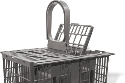 GIANTO Cestello di Ricambio Lavastoviglie compatibile con Hotpoint Ariston, Indesit, Whirlpool, Cesto porta Stoviglie in Plastica, Posate, Forchette, Coltelli - 22,5 x 20,7 x 16 cm Grigio
