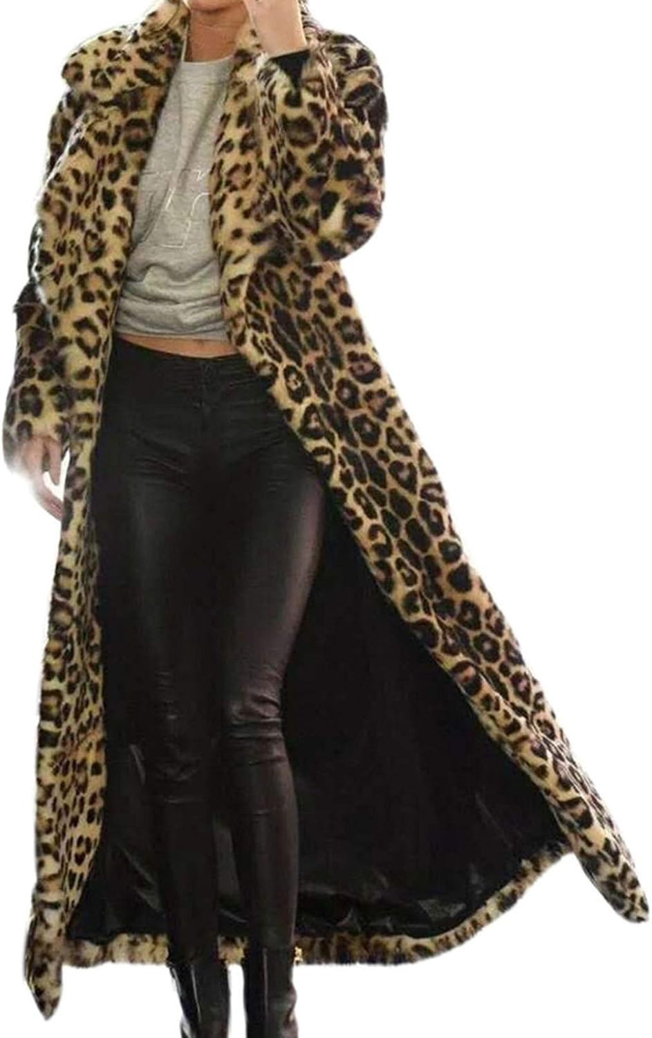 IQYU Giacca da donna in pelliccia sintetica leopardata, giacca in pelliccia sintetica con gnocchi, cappotto in pelliccia trench, caldo, parka