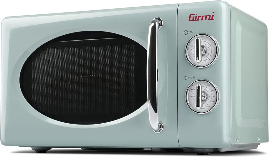 Girmi FM21 Forno Microonde Combinato, Vintage Design, 20 Litri, 700+800W, Cottura combinata, Funzione scongelamento, Timer 30 min, Verde acqua