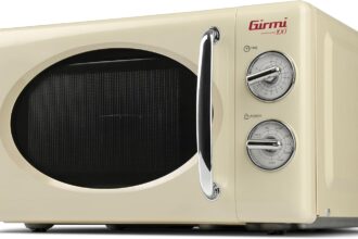 Girmi FM21 Forno Microonde Combinato Vintage Design, 20 Lt, 700+800W, Cottura combinata, Timer, Funzione Grill, Timer 30 minuti, Funzione scongelamento, Crema