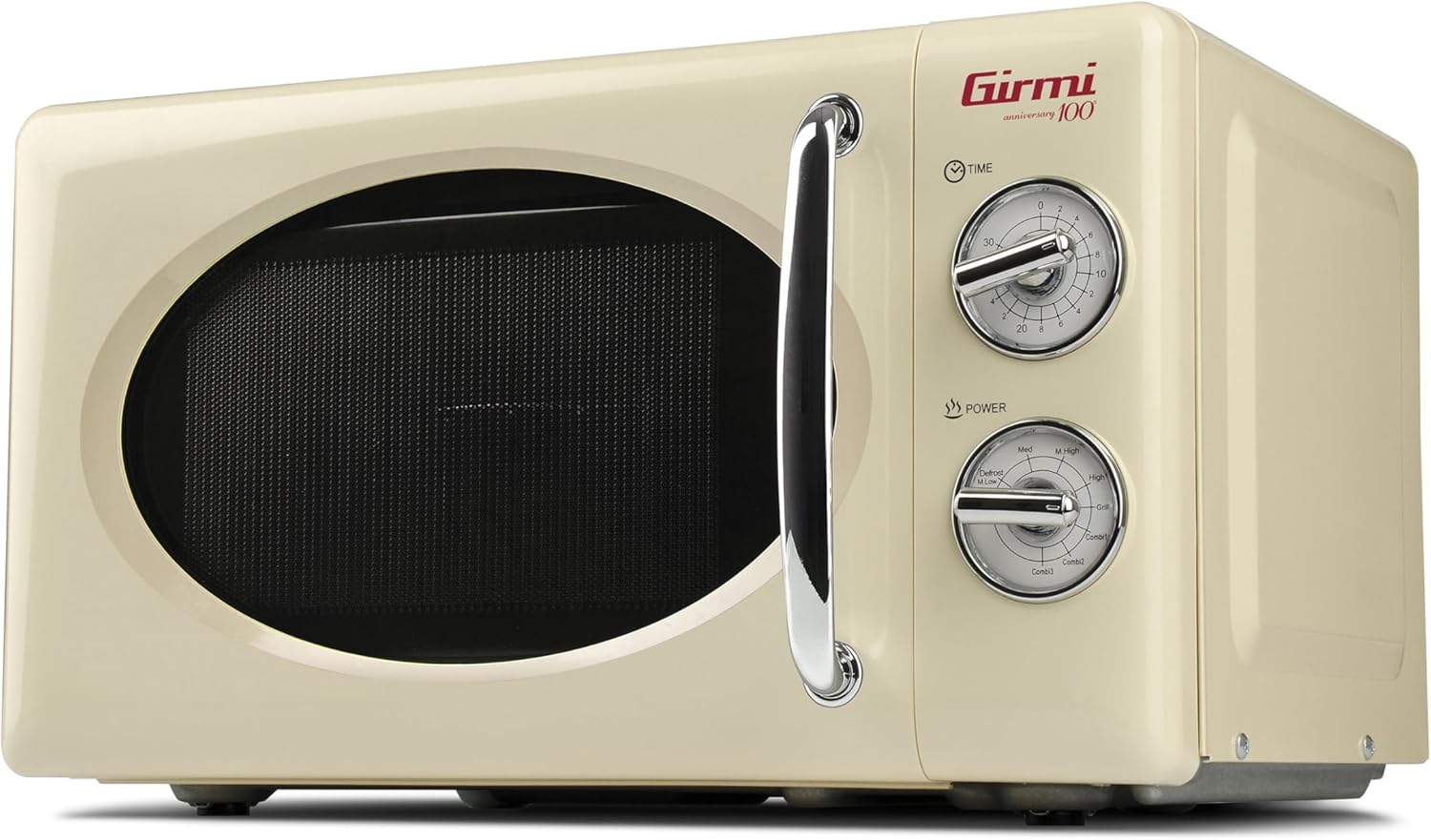 Girmi FM21 Forno Microonde Combinato Vintage Design, 20 Lt, 700+800W, Cottura combinata, Timer, Funzione Grill, Timer 30 minuti, Funzione scongelamento, Crema