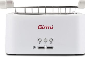 Girmi TP91 Tostapane Xl, 1500 W, Pinze Inox extra-lunghe, Raccogli briciole, 3 funzioni di 6 livelli di cottura, Spegnimento automatico