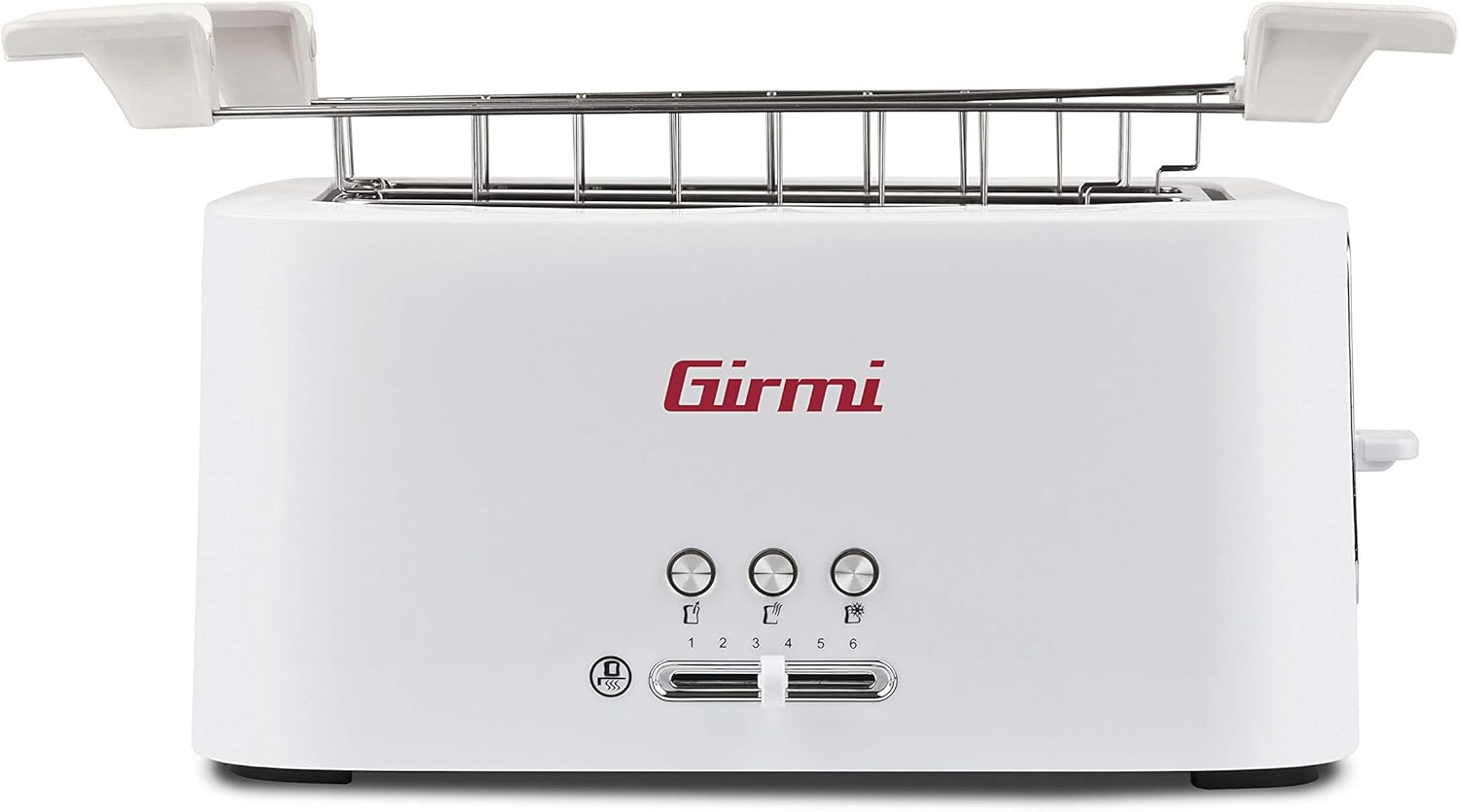 Girmi TP91 Tostapane Xl, 1500 W, Pinze Inox extra-lunghe, Raccogli briciole, 3 funzioni di 6 livelli di cottura, Spegnimento automatico