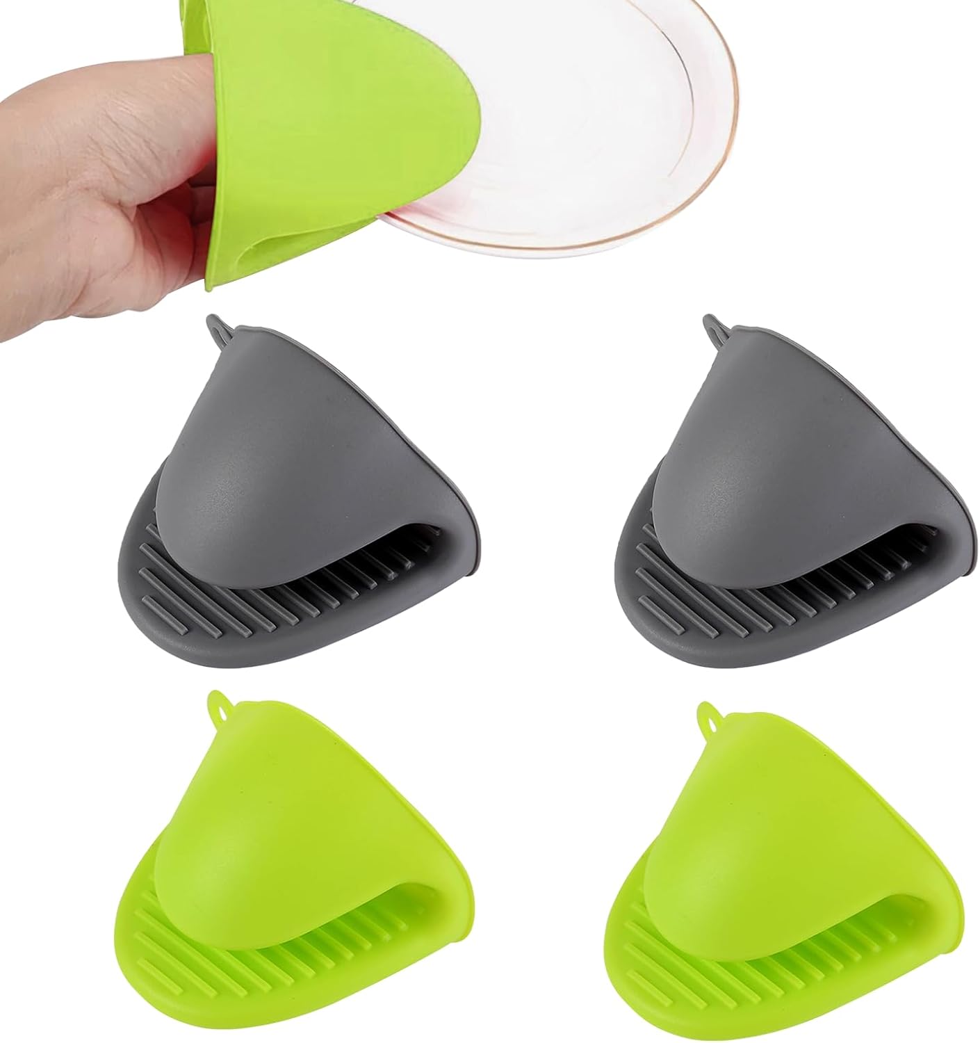2 Paia Di Guanti Da Forno In Silicone Addensanti, Mini Guanti Da Forno, Resistenti Al Calore, Antiscivolo, Mini Presine In Silicone Resistenti Al Calore, Per La Cottura, Barbecue (Grigio, Verde)