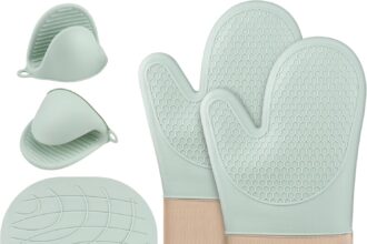 Guanti da forno in silicone,set di guanti da cucina, Set di 6 Guanti da Cucina Silicone Resistente al Calore Guanti da Cucina Adatti per Cucinare Cuocere e Grigliare (Verde Menta)