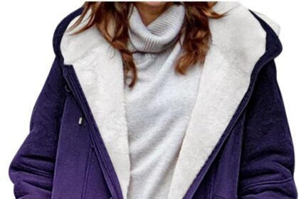 HHWY Giacca da donna lunga con cappuccio, giacca invernale calda foderata in pile Fuzzy, per il tempo libero, con tasche, giacca leggera per attività all'aperto, per la montagna, taglia grande