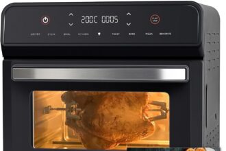 HYSapientia® 24 Litri Forno Friggitrice Ad Aria Calda,Display Digitale,8 Funzioni,1800W friggitrice ad aria fornetto,ricette cartacee [italiano],friggitrice aria in acciaio inossidabile,Girarrosto
