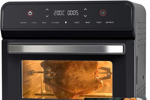 HYSapientia® 24 Litri Forno Friggitrice Ad Aria Calda,Display Digitale,8 Funzioni,1800W friggitrice ad aria fornetto,ricette cartacee [italiano],friggitrice aria in acciaio inossidabile,Girarrosto