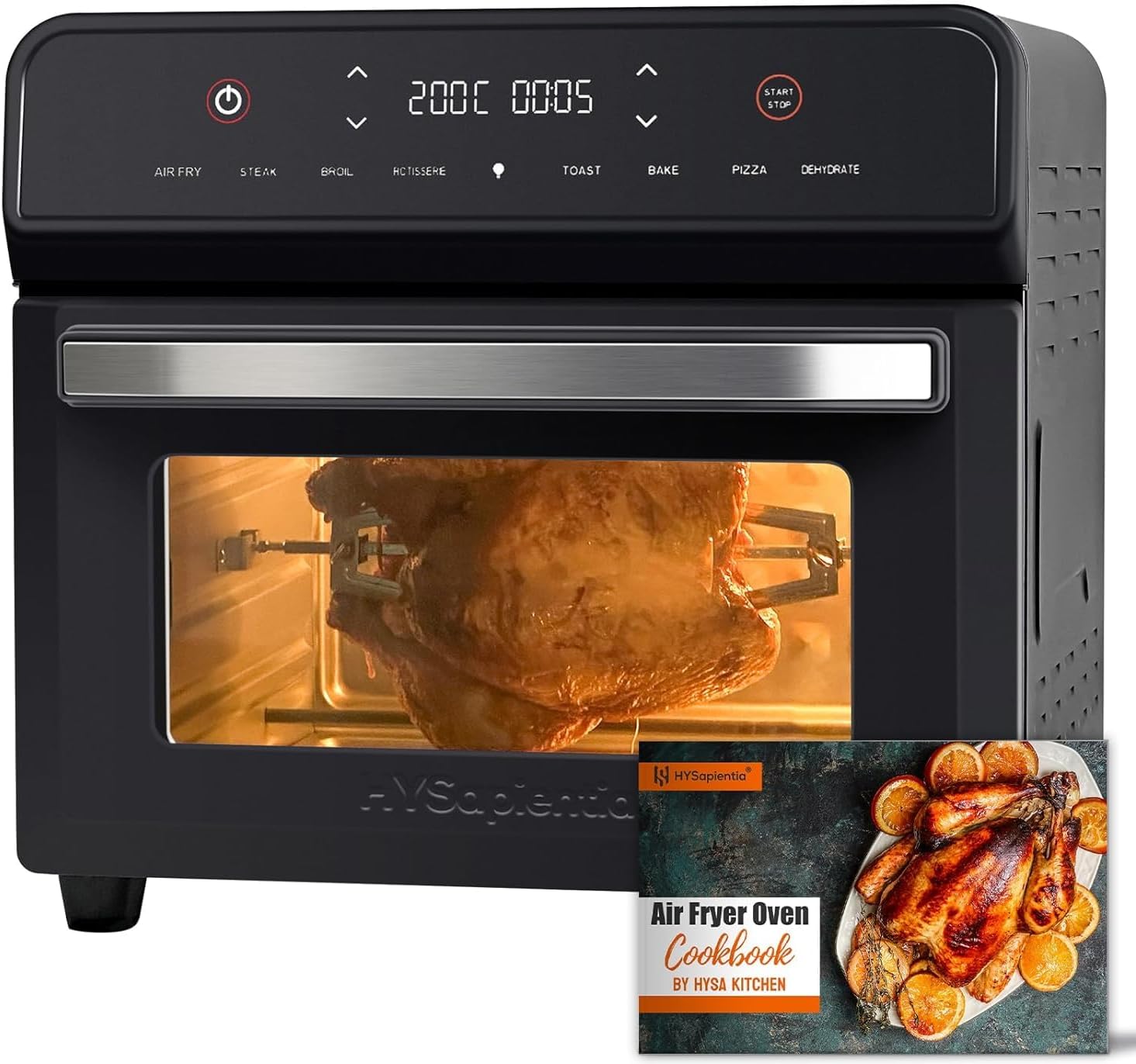 HYSapientia® 24 Litri Forno Friggitrice Ad Aria Calda,Display Digitale,8 Funzioni,1800W friggitrice ad aria fornetto,ricette cartacee [italiano],friggitrice aria in acciaio inossidabile,Girarrosto