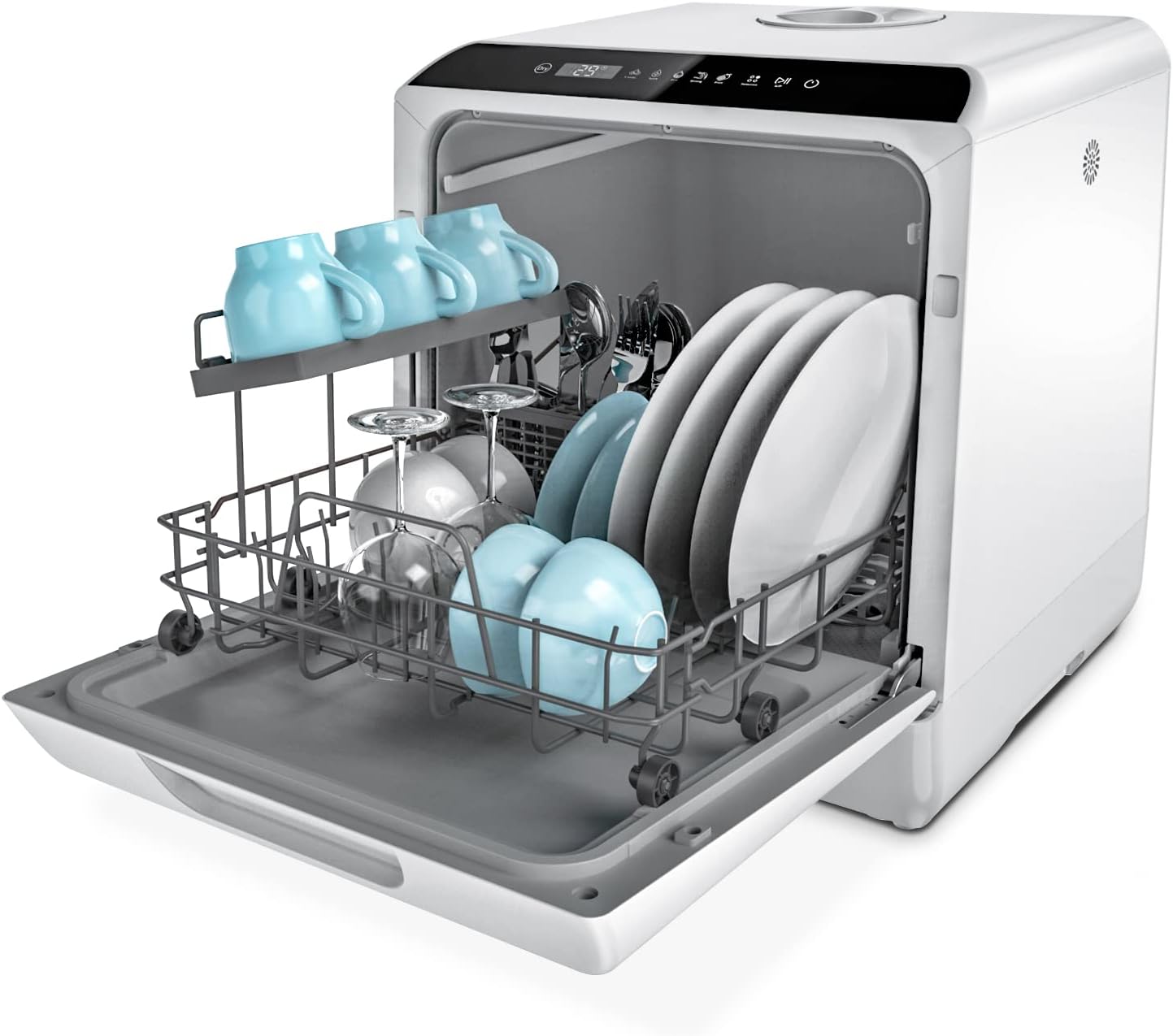 Hermitlux Lavastoviglie piccola con 4 Coperti, 6 Programmi lavastoviglie mini, Controllo touch, utilizzabile in Campeggio, Cucina, Ufficio, Bianco