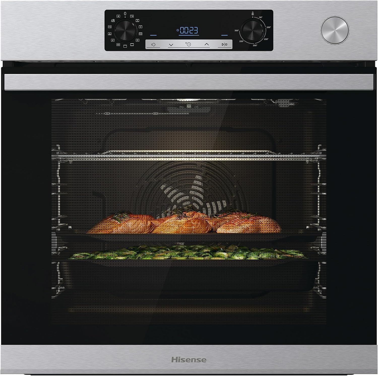 Hisense O66226AXS, Forno Multifunzione Termoventilato con Generatore di Vapore, Cavità XXL 77L, Pulizia Acqua Cleaning, 13 Funzioni di Cottura, Cottura Combinata a Vapore, Funzione Pizza 300 °C, inox