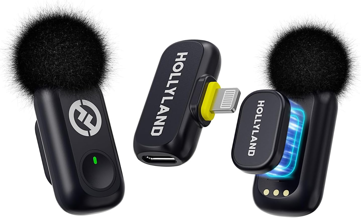 Hollyland LARK A1 Mini Duo - Mini microfono wireless per iPhone 14/13/12 (2 TX + Lightning RX), microfono magnetico per YouTube, TikTok, podcast, vlogging (Nero, Senza Custodia di Ricarica)