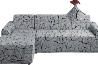 Jaotto Copridivano con Penisola Elasticizzato A Sinistra Destra, Fodere Copridivano Angolare Universale, Copridivano Antigraffio Gatto Chaise Longue a Forma di L(2 Posti+2 Posti,Stile Grigio)