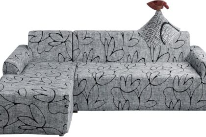 Jaotto Copridivano con Penisola Elasticizzato A Sinistra Destra, Fodere Copridivano Angolare Universale, Copridivano Antigraffio Gatto Chaise Longue a Forma di L(2 Posti+2 Posti,Stile Grigio)