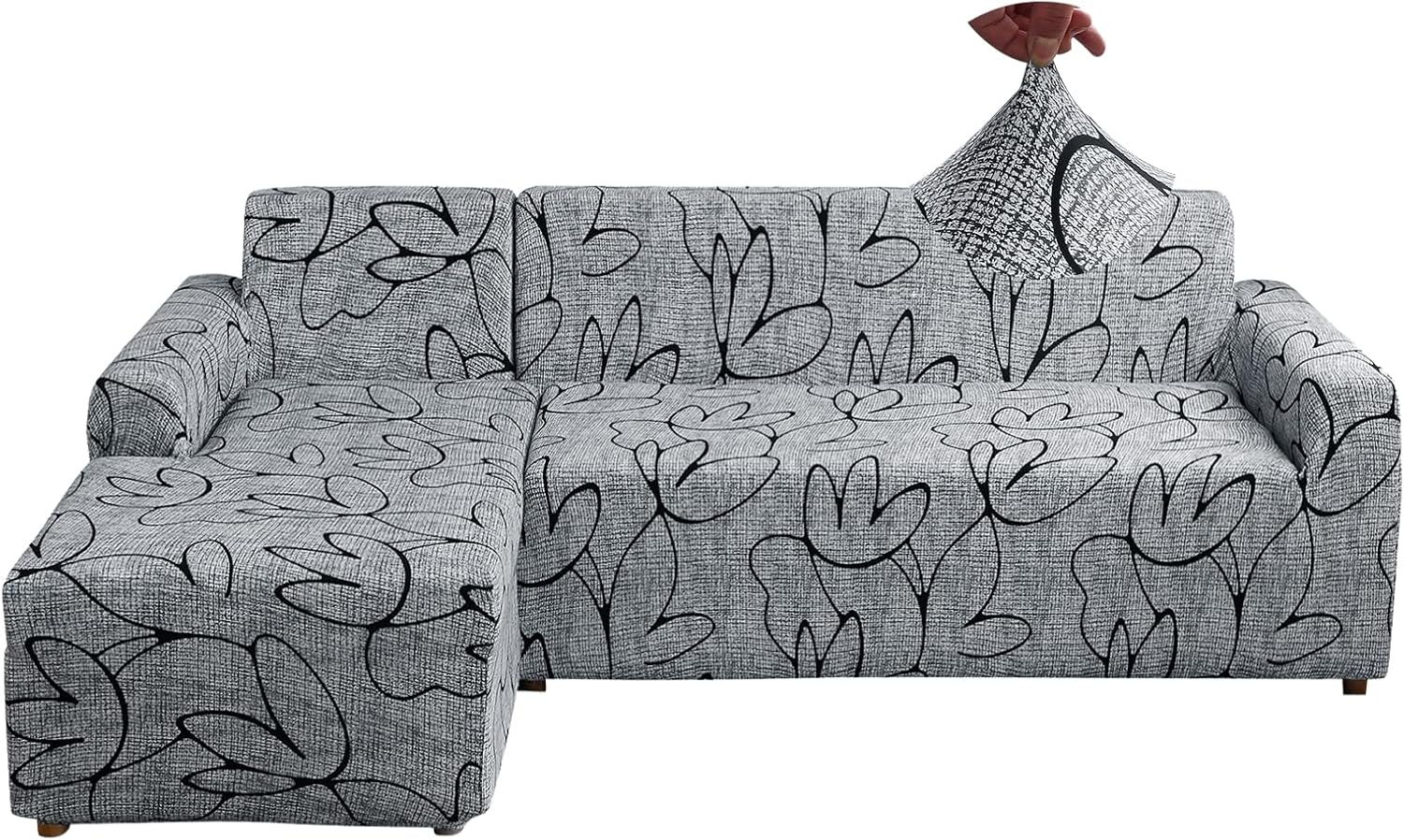 Jaotto Copridivano con Penisola Elasticizzato A Sinistra Destra, Fodere Copridivano Angolare Universale, Copridivano Antigraffio Gatto Chaise Longue a Forma di L(2 Posti+2 Posti,Stile Grigio)