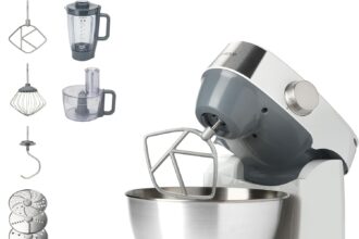 Kenwood KHC29.H0WH Impastatrice Planetaria Prospero+, Ciotola in acciaio da 4,3L, Robot da 1,4L con 3 dischi, Spremiagrumi, Frullatore da 1,2L, 1000W, Bianco