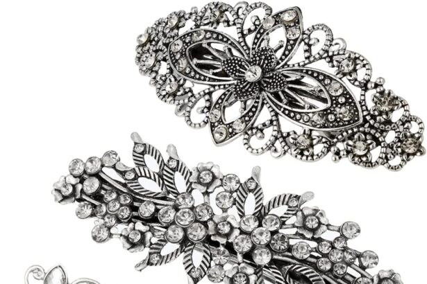 LEEQ Francesi per Capelli Francese in Metallo Fermagli in Cristallo Antico con Strass per Capelli Vintage Barrette Forcine per Capelli Gioielli Accessori per Capelli per Ragazze Donne(3 Pezzi)