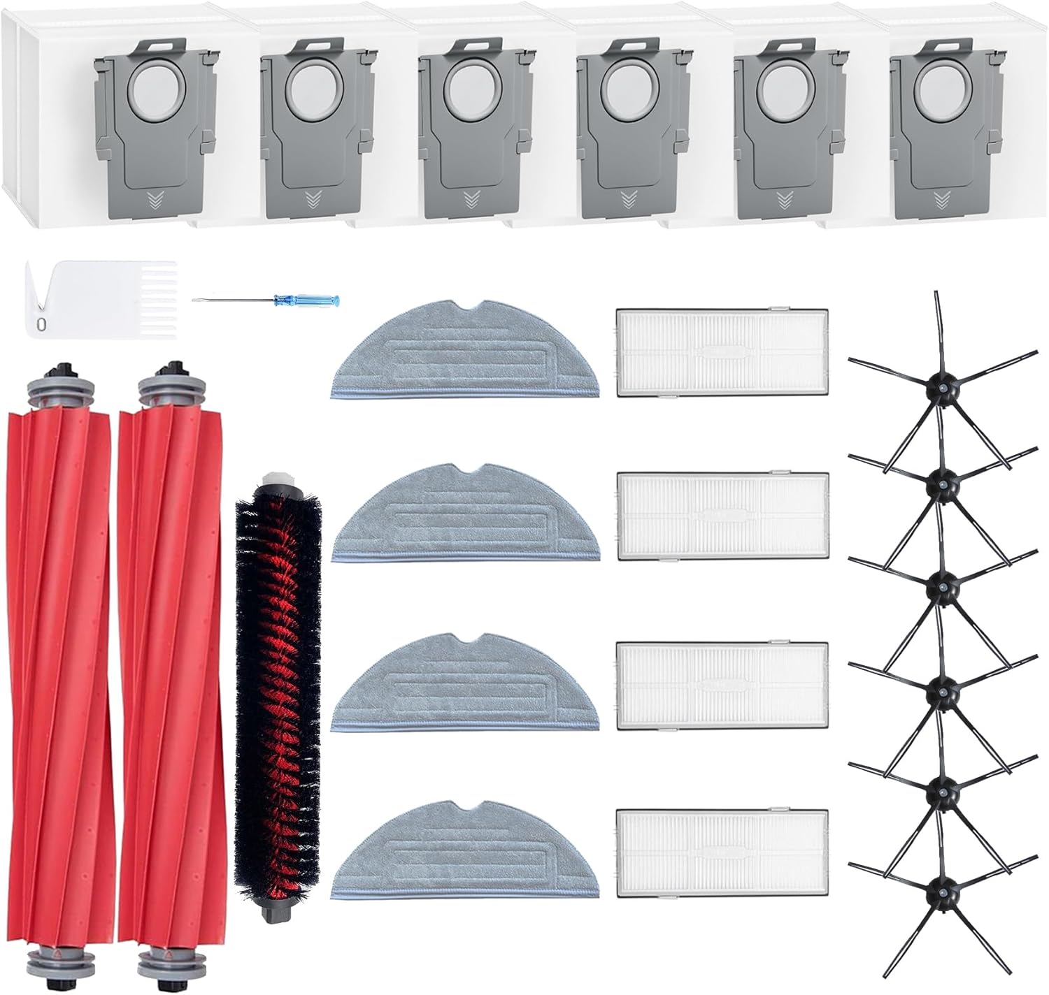 LOVECO Accessori di ricambio compatibili per Roborock S7 MaxV Ultra, S7 Pro Ultra, 2 Spazzole Principali, 1 Spazzola Autopulente, 4 Filtri, 6 Spazzole Laterali, 4 Panni, 6 Sacchi di Polvere - Negro