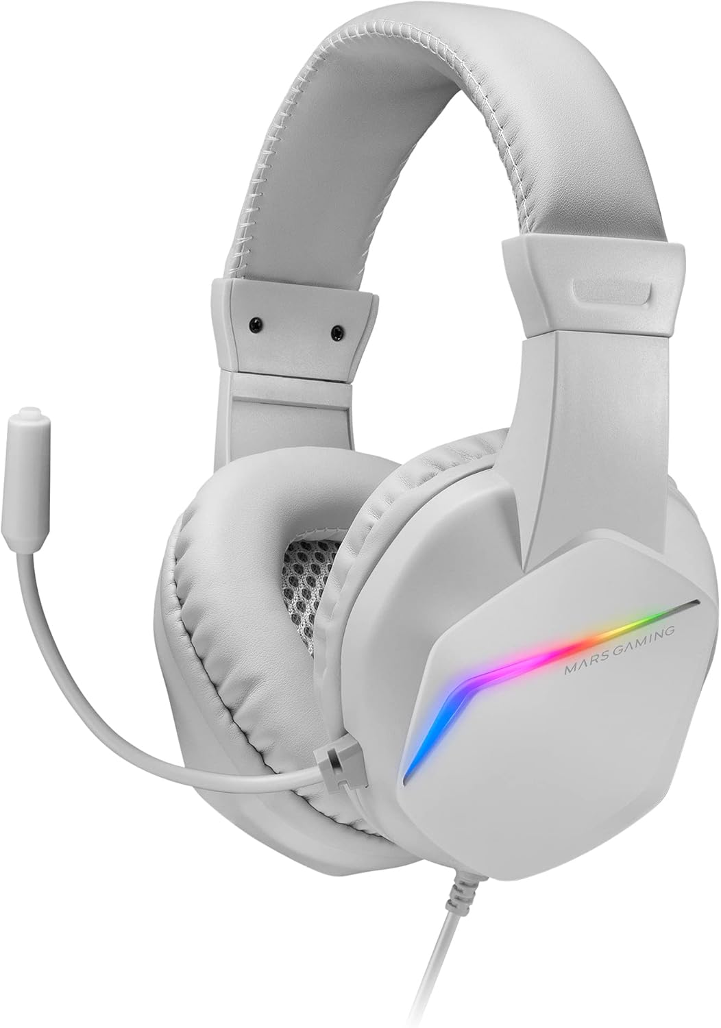 Mars Gaming MH122, Cuffie da Gioco Over Ear FRGB con Microfono, Suono HiFi, Cancellazione del Suono, Ultra Leggere, PS4 PS5 Xbox Switch Tablet Windows Mac, Bianco