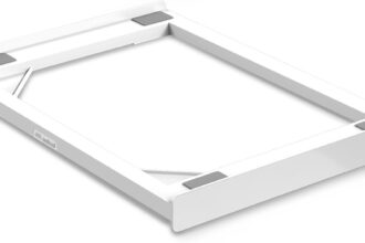 Meliconi Base Torre Slim L45, Kit di Sovrapposizione Lavatrice Asciugatrice Universale per ELETTRODOMESTICI SLIM, premontato, Cinghia di Sicurezza con Fibbia in Metallo Inclusa, Portata 250 Kg, Bianco