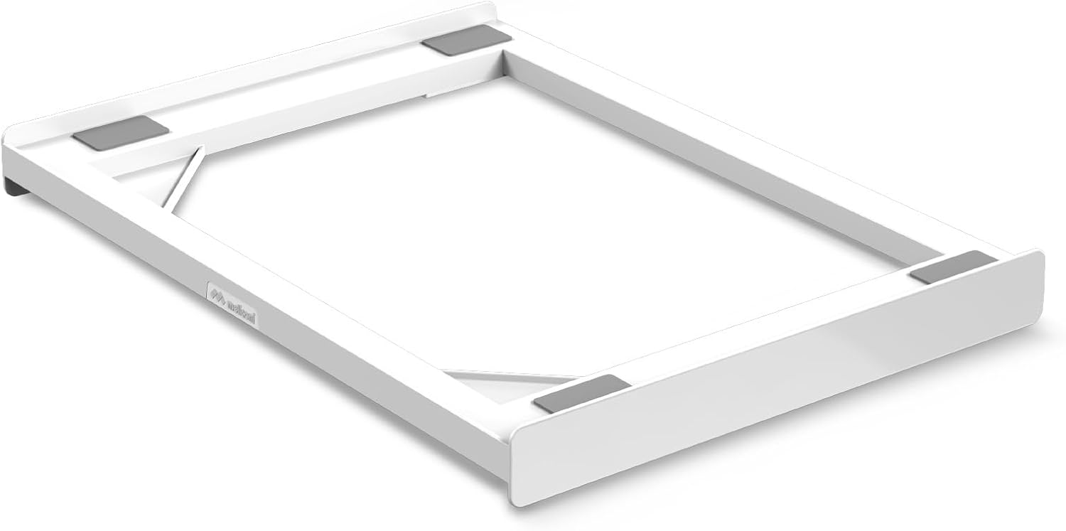 Meliconi Base Torre Slim L45, Kit di Sovrapposizione Lavatrice Asciugatrice Universale per ELETTRODOMESTICI SLIM, premontato, Cinghia di Sicurezza con Fibbia in Metallo Inclusa, Portata 250 Kg, Bianco