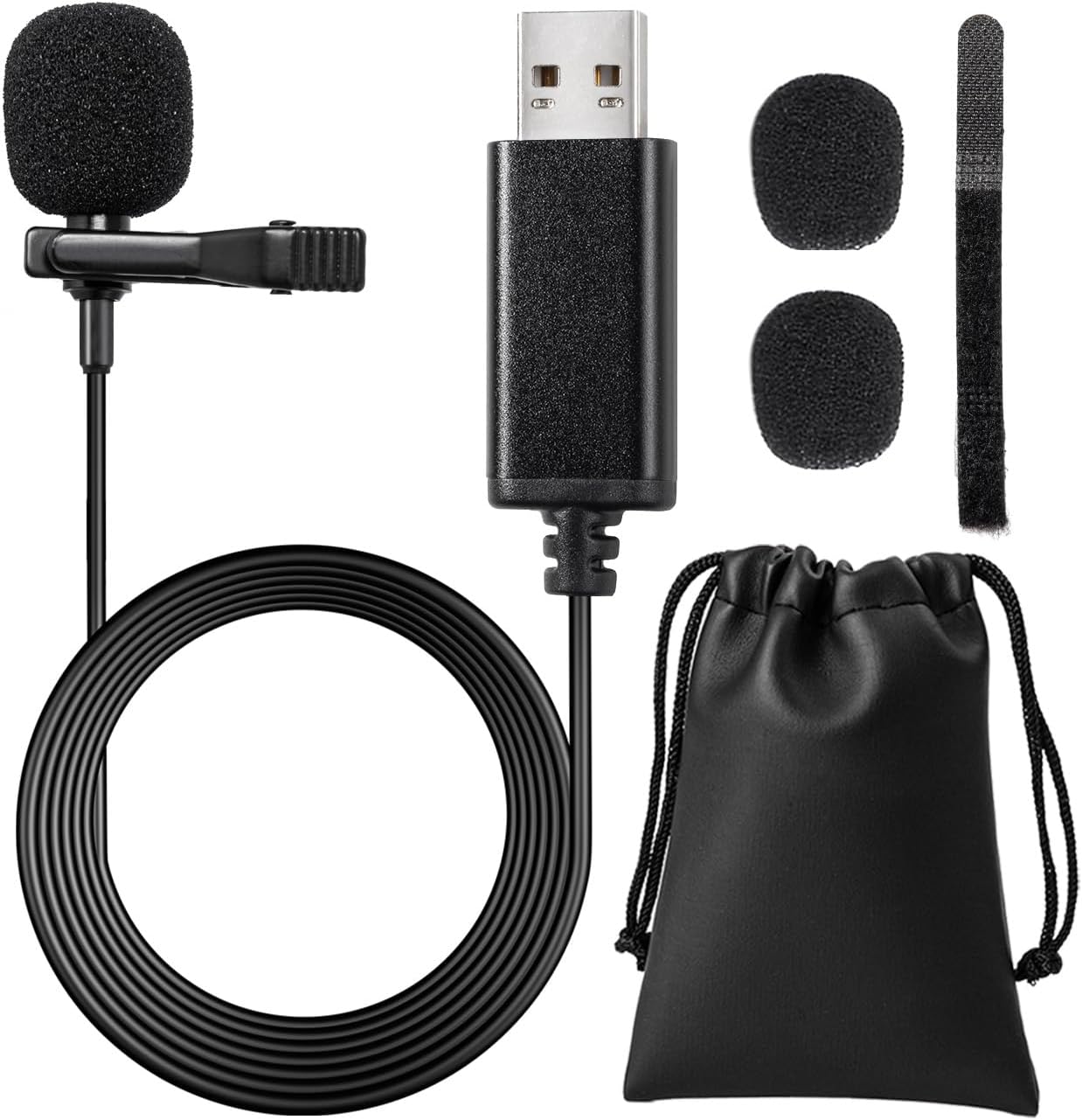 Microfono USB, Gyvazla Omnidirezionale Condensatore Lavalier Clip On Mic per Computer, Laptop, Podcast, Interviste, Canto di rete, Skype, MSN, Audio Video Recording [Plug and Play]