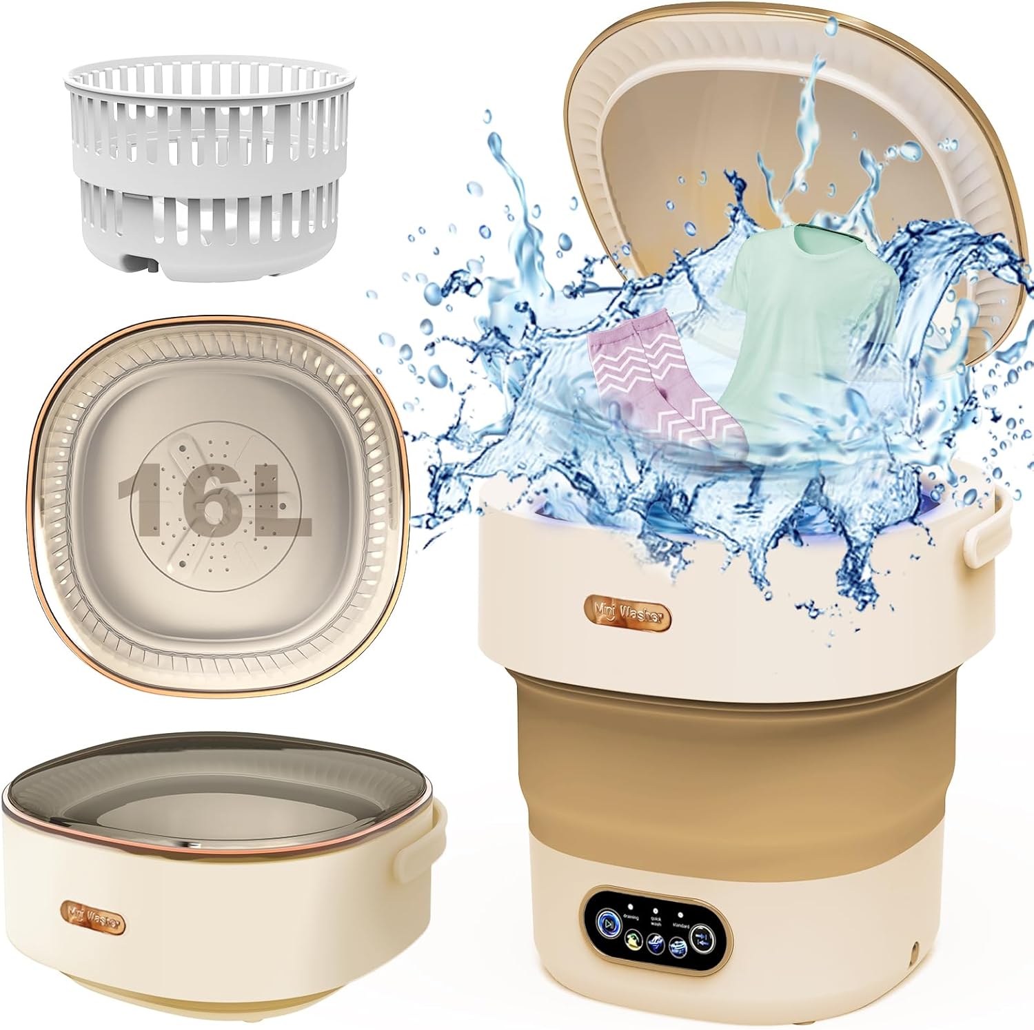 Mini lavatrice portatile con centrifuga – Lavatrice da campeggio Mini Washing Machine pieghevole portatile da campeggio piccola lavatrice da viaggio kaki (ultra pulizia) 16 l