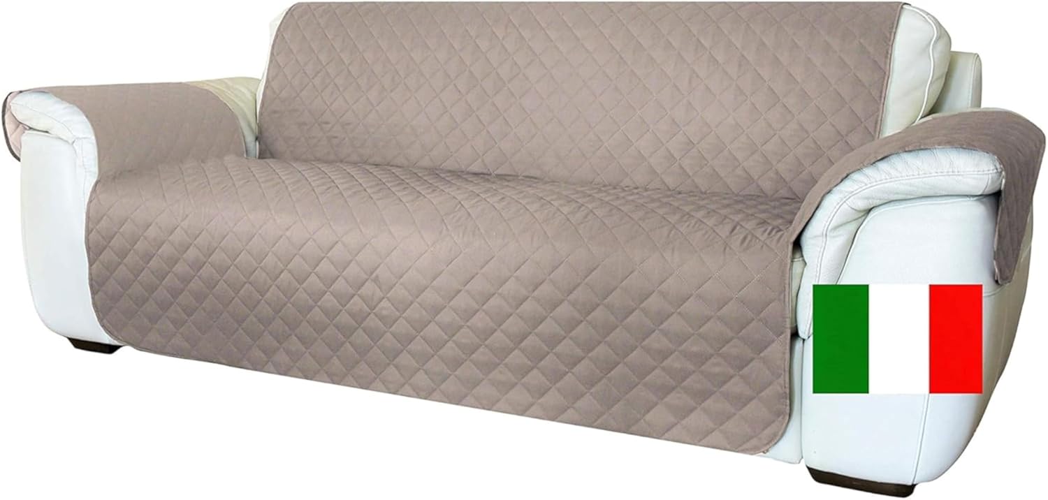 Moonange Copridivano 4 Posti con Braccioli Seduta 200 cm Impermeabile Reversibile Antiscivolo Antimacchia Antigraffio Antipelo Moderno Tortora