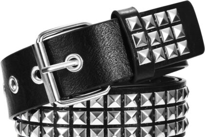 Newellsail Cintura Borchiata Cintura Rivetto di Roccia Cintura Punk in Pelle PU con Borchie a Piramide per Donna Uomini Jeans Accessori di Abbigliamento Gotico (Nero)