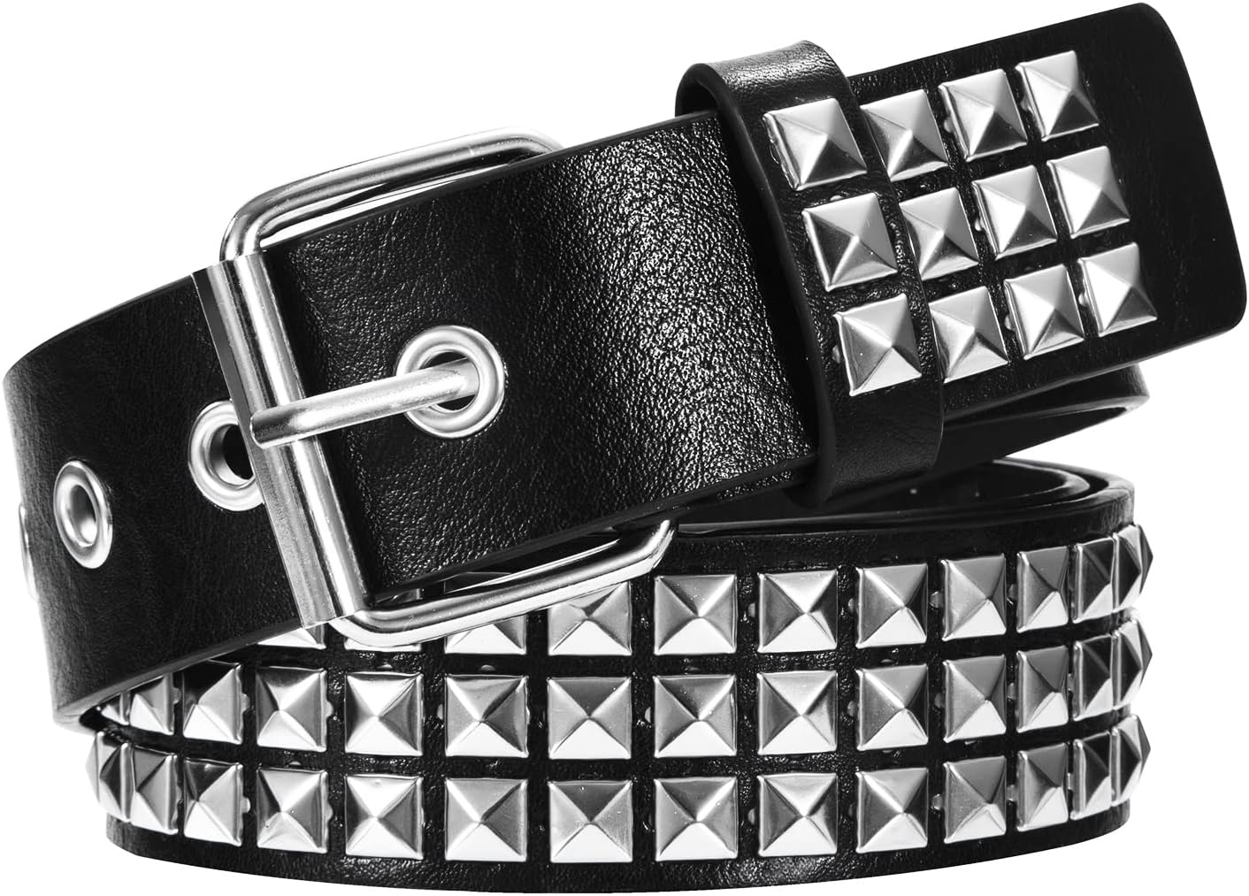 Newellsail Cintura Borchiata Cintura Rivetto di Roccia Cintura Punk in Pelle PU con Borchie a Piramide per Donna Uomini Jeans Accessori di Abbigliamento Gotico (Nero)