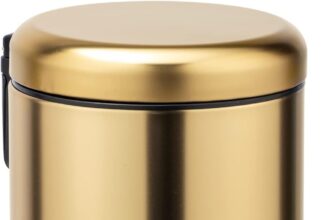 Wenko Leman-Pattumiera a Pedale per Cosmetici, con Impronte digitali, capacità 3 l, Acciaio Inox antiruggine, Oro Opaco, 17 x 25 x 22,5 cm
