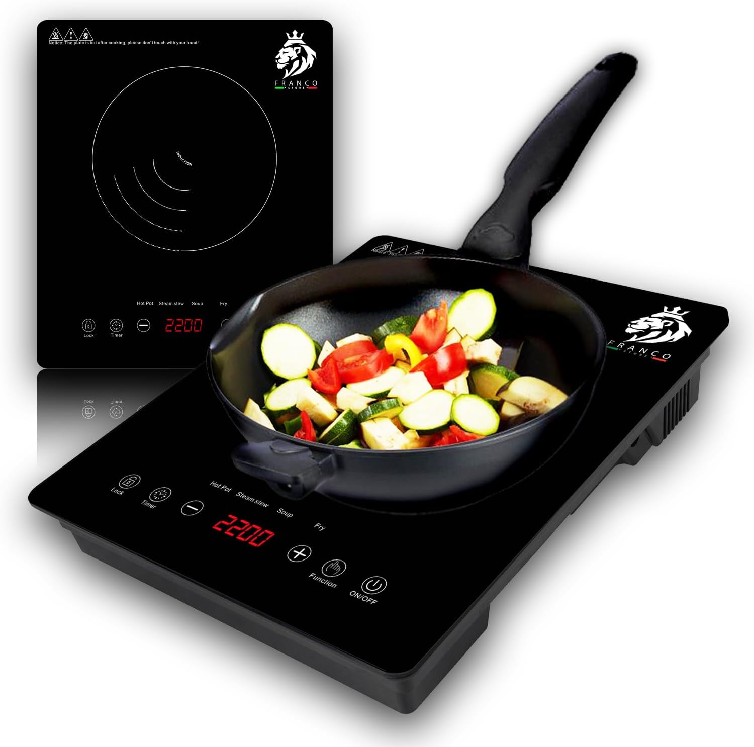 Piano Cottura Fornello Induzione Potatile 1 Fuoco Elettrico In Vetro Temperato Lucido 2200W Piastra Cucina 6 Tipi Di Cottura 8 Livelli Temperatura Touch Control Diplay Led 4 Cifre Blocco Di Sicurezza