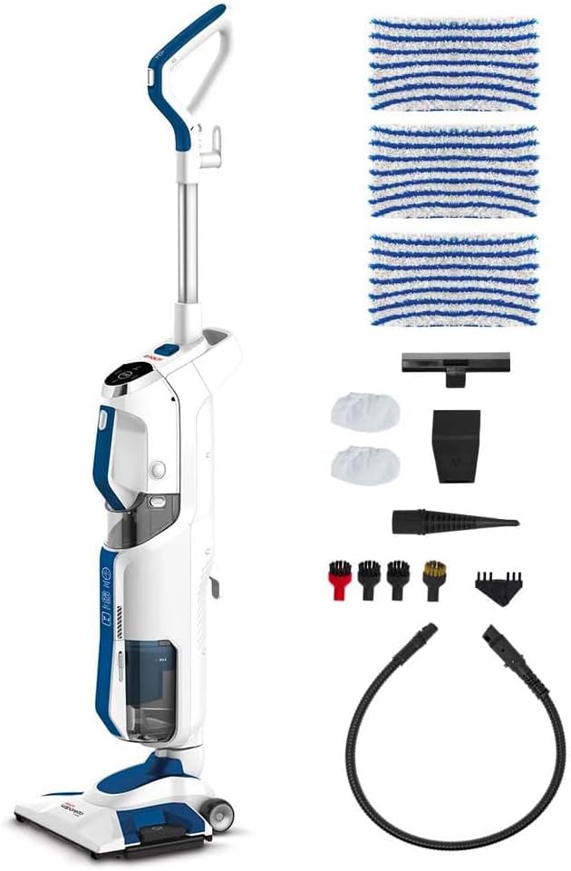 Polti Vaporetto 3 Clean Blue Aspirapolvere Lavapavimenti con Pulitore a Vapore Portatile, 3 Prodotti in 1, 14 Accessori, Aspirazione Ciclonica senza Sacco, Potenza Max 1800 W, Bianco e Blu