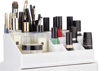 Relaxdays Portatrucchi, 2 Organizer Combinabili, Portaoggetti per Cosmetici con Cassetti, Multiuso, Versatile, Bianco