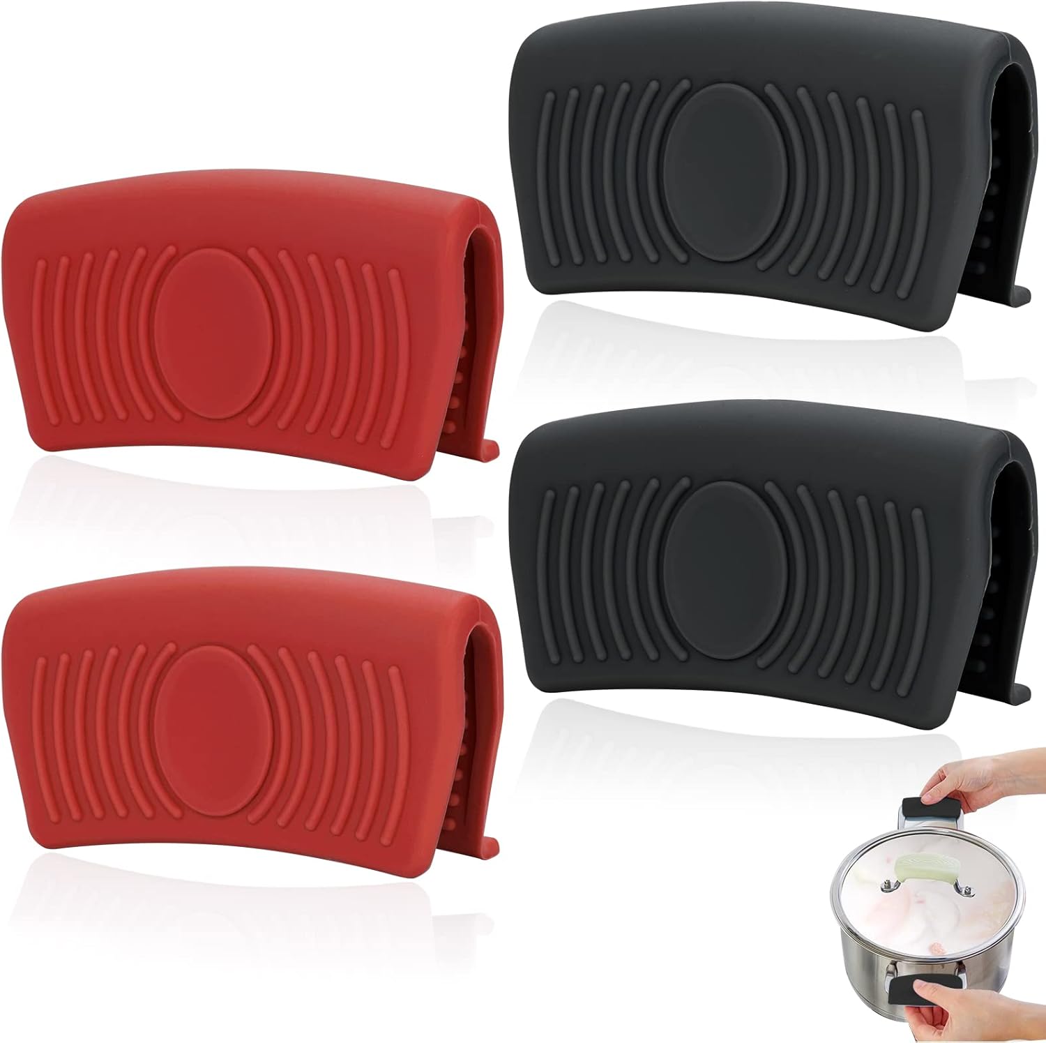 Presine Silicone da Cucina,Presine in Silicone con Manico per Presine,4 pezzi Presine Silicone impugnatura a clip,impugnatura in silicone,impugnatura isolata a caldo,protezione per le dita per cucina