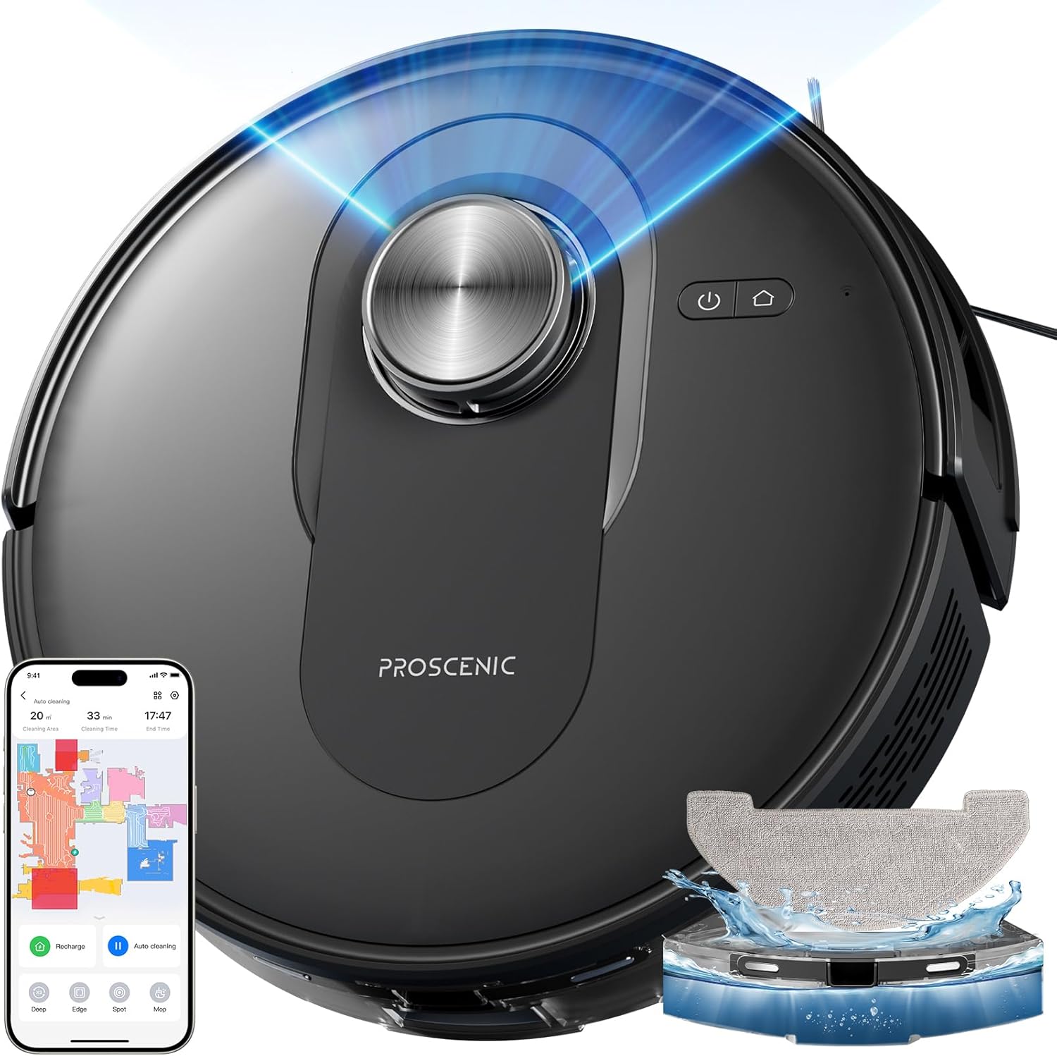 Proscenic Q8 Update Robot Aspirapolvere Lavapavimenti con Mappatura, Robot Pavimenti 6000Pa 200min, LiDAR Intelligente, Controllo APP/Alexa/WiFi/Siri/IFTTT, Ideale per Pulizia Domestica/Peli Animali