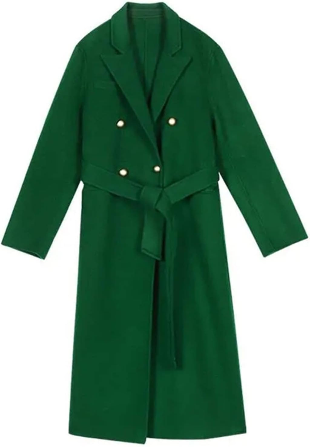 ROTAKUMA Autunno Inverno Cappotto di Lana for Le Donne Risvolto Doppio Petto Lace-up Giacca Lunga Femmina (Color : Green, Size : Medium)