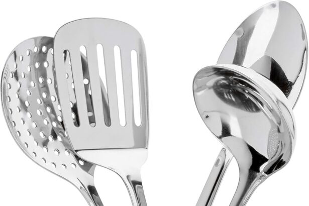 Relaxdays Porta Utensili da Cucina, Set da 5 Accessori, 4 Mestoli, Portaposate, Portamestoli, Kit in Acciaio, Argento, Inox